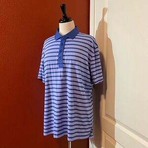 G/FORE Men’s Two Tone‎ Blue Lightweight Striped Performance Golf Polo